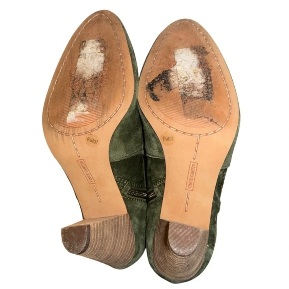 Vince Camuto 6.5M Pre-Owned Green Suede Laser Cut Woven Ankle Booties Cone‎ Heel